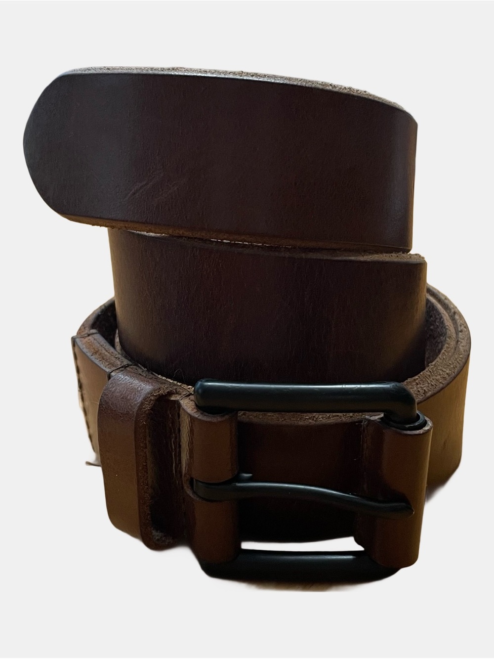 Lucky Brand Brown Leather Belt Mens Size 40 XL Matte Black Buckle